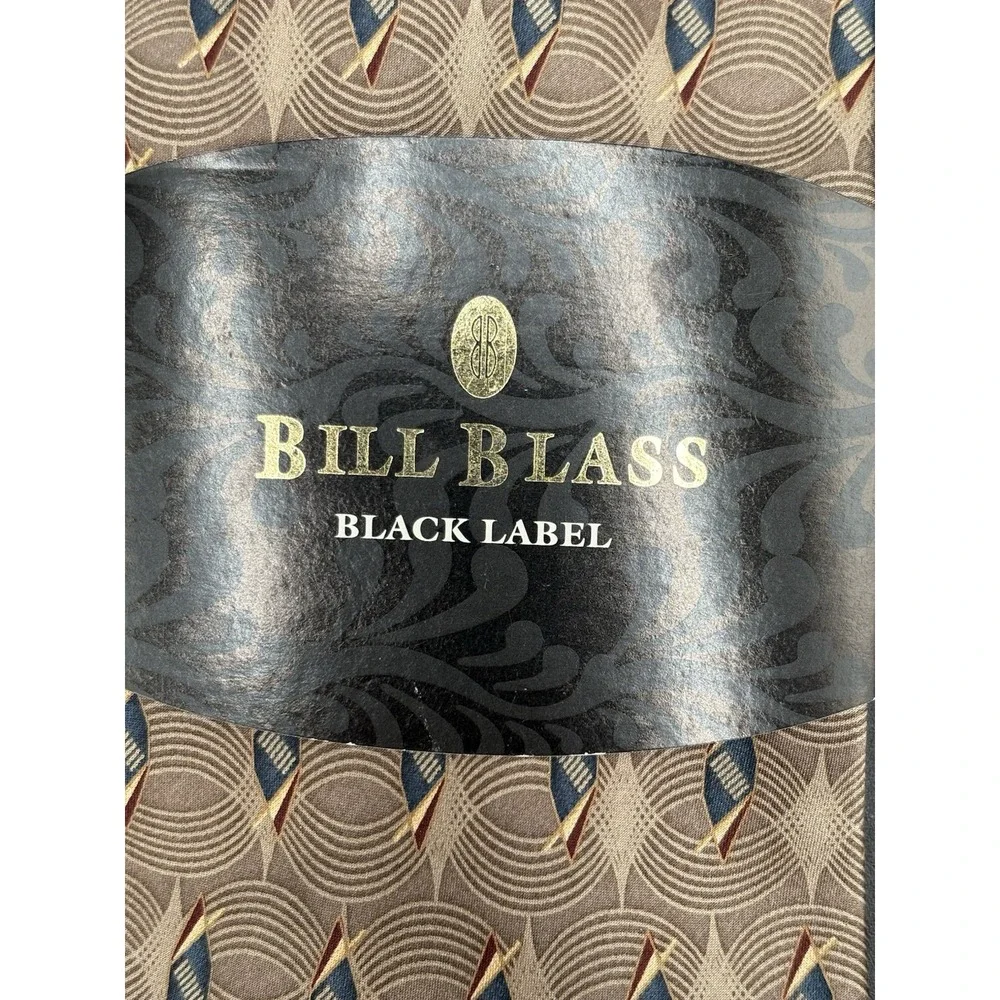 Mens Tie Bill Blass SILK 100% Brown Black Geometric 4